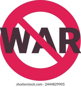 Single word "War" isolated on a blue background crossed out by the circular red prohibition symbol