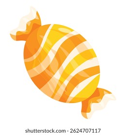 Single wrapped candy with a yellow and orange swirl pattern, looking delicious and sweet