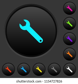 Single wrench dark push buttons with vivid color icons on dark grey background