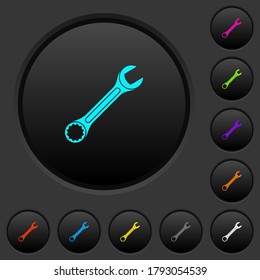 Single wrench dark push buttons with vivid color icons on dark grey background
