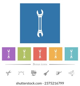 Single wrench flat white icons in square backgrounds. 6 bonus icons included.