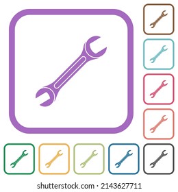 Single wrench simple icons in color rounded square frames on white background