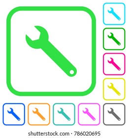 Single wrench vivid colored flat icons in curved borders on white background