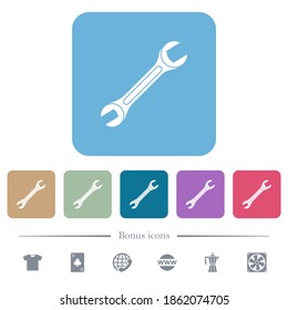 Single wrench white flat icons on color rounded square backgrounds. 6 bonus icons included