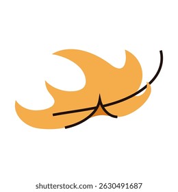 Single yellow autumn falling leaf, simple illustration of natural foliage