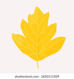 Single yellow autumn leaf in hand-drawn vector style. Bright warm color, flat texture with soft lines. Perfect for seasonal decor, cards, packaging, educational projects, stickers, and patterns.