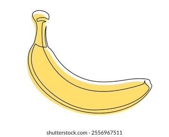 Single yellow banana line isolated on white background. Simple silhouette of fruit. Hand drawn banana outline. Vector illustration