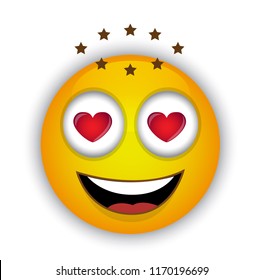 single yellow emoticon in the eyes of the heart happy and in love