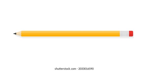Lápiz de grafito amarillo único con borrador aislado en fondo blanco.
