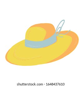 Single yellow hat. Garden decoration and tools. Vector. doodle clipart. Isolated on a white background. For design, cards, invitation, decoration, stickers