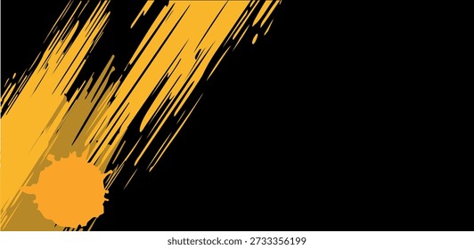 Salpicadura de pintura amarilla única con textura de grunge áspero sobre fondo negro