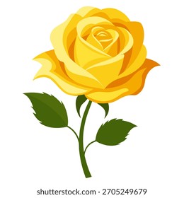 Single yellow rose flower. Gift for Birthday, Valentine's day, Mother's Day , Women's Day, Wedding. Vector Illustration isolated on white background