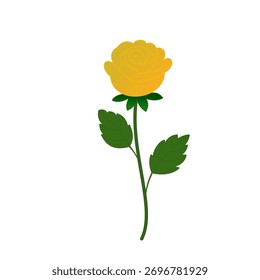 Single yellow rose illustration. Simple, elegant floral design with green leaves on a white background. Ideal for greeting cards, invitations, and decorative elements.