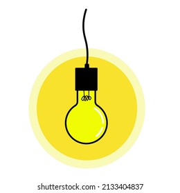 Single yellow shine bulb lamp hanging premium cartoon style, in isolated, logo, symbol, icon