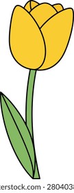 Single Yellow Tulip Flower With Green Stem on White Background Minimal Flat Style Natural Flora Illustration