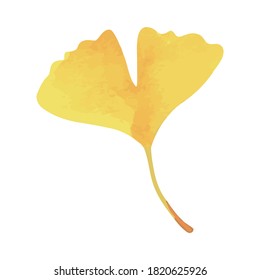 A single yellow-colored ginkgo leaf. Watercolor painting