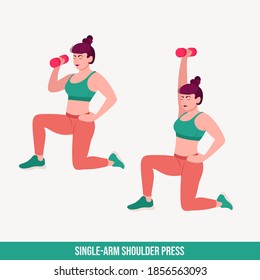 Single-Arm shoulder  press exercise, Woman workout fitness, aerobic and exercises. Vector Illustration.