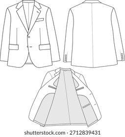 Men’s Single-Breasted Blazer Vector  Fashion Technical Sketch