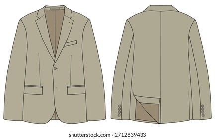 Men’s Single-Breasted Blazer Vector  Fashion Technical Sketch