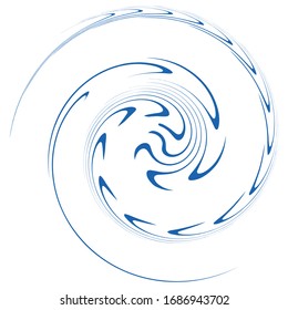 Single-colored,monochrome twirl, swirl. Shape with rotation, spin, spiral distortion. Helix, volute and twine design element