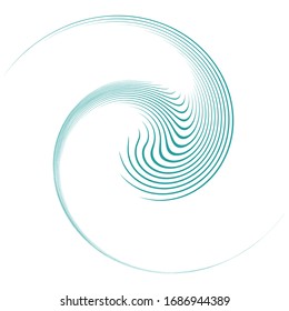 Single-colored,monochrome twirl, swirl. Shape with rotation, spin, spiral distortion. Helix, volute and twine design element