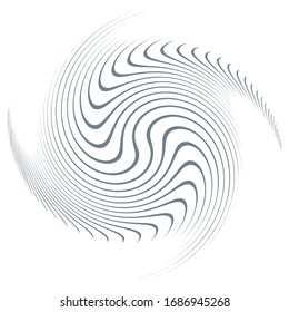 Single-colored,monochrome twirl, swirl. Shape with rotation, spin, spiral distortion. Helix, volute and twine design element