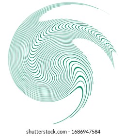 Single-colored,monochrome twirl, swirl. Shape with rotation, spin, spiral distortion. Helix, volute and twine design element