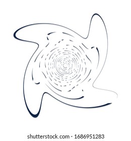 Single-colored,monochrome twirl, swirl. Shape with rotation, spin, spiral distortion. Helix, volute and twine design element