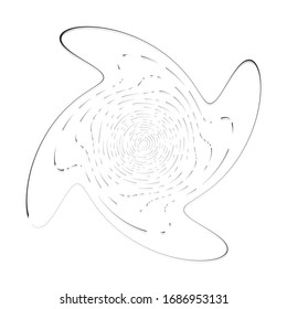 Single-colored,monochrome twirl, swirl. Shape with rotation, spin, spiral distortion. Helix, volute and twine design element