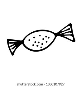 Icono de caramelo dibujado a mano con un solo elemento. Ilustración vectorial de doodles para cafés y restaurantes, postales lindas y diseño culinario.