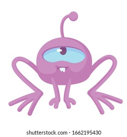 Single-eyed alien flat cartoon vector illustration. Purple monocular extraterrestrial. Ready to use 2d character template for commercial, animation, printing design. Isolated comic hero