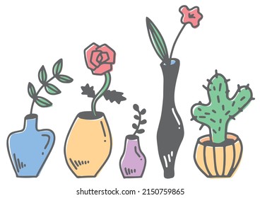 Single-flower vase and potted plants