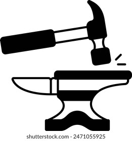 Single-horn anvil with hammer concept,  straightening crooked nails vector icon design, timber and lumber Symbol, Forestry and Deforestation Sign, forest farming and woodlands stock illustration