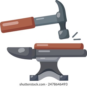 Single-horn anvil with hammer concept, straightening crooked nails vector color icon design, timber and lumber Symbol, forest Deforestation products Sign,mill yard saw works stock illustration