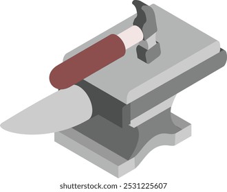 Single-horn anvil with hammer isometric concept, straightening crooked nails vector icon design, timber and lumber Symbol, forest Deforestation products Sign,mill yard and sawworks illustration