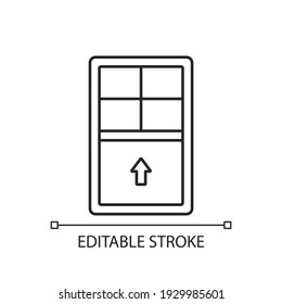 Single-hung windows linear icon. Movable sash with raise from bottom. Vertical-sliding window. Thin line customizable illustration. Contour symbol. Vector isolated outline drawing. Editable stroke