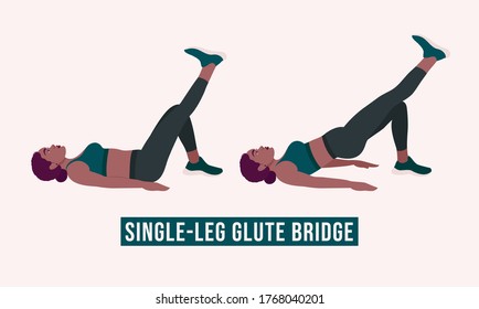 Single-Leg-Glute-Bridge exercise, Woman workout fitness, aerobic and exercises. Vector Illustration.