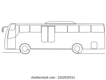 
Single-line city buses serving commuter employees and school students depart from their respective homes to their respective destinations. One line draw graphic design vector illustration.