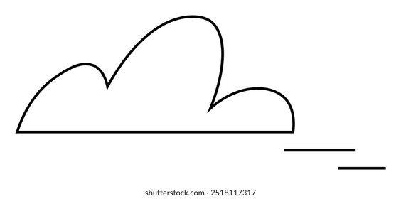 Nube de una sola línea. Ideal para App de Clima, diseño simple, arte minimalista, gráficas de Vector y materiales educativos. Minimalista, limpio, estilo Vector.