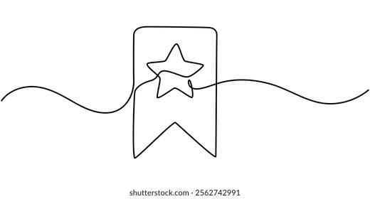 A single-line drawing of a bookmark. Continuous line bookmark icon. One line icon, Bookmark icon in continuous line drawing style. Line art of bookmark symbol. Vector illustration. Abstract background