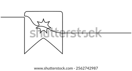 A single-line drawing of a bookmark. Continuous line bookmark icon. One line icon, Bookmark icon in continuous line drawing style. Line art of bookmark symbol. Vector illustration. Abstract background