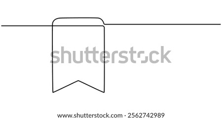 A single-line drawing of a bookmark. Continuous line bookmark icon. One line icon, Bookmark icon in continuous line drawing style. Line art of bookmark symbol. Vector illustration. Abstract background