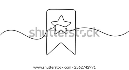 A single-line drawing of a bookmark. Continuous line bookmark icon. One line icon, Bookmark icon in continuous line drawing style. Line art of bookmark symbol. Vector illustration. Abstract background