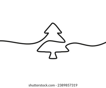 A single-line drawing of a Christmas tree. Continuous line Christmas tree icon. One line icon.