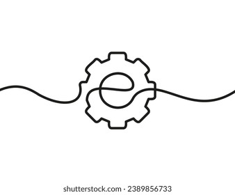 Dibujo de una sola línea de un engranaje. Icono de velocidad de línea continua. Un icono de línea.