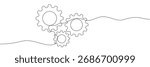 Single-line drawing of a gear. A single continuous line depicting a gear. Editable line.