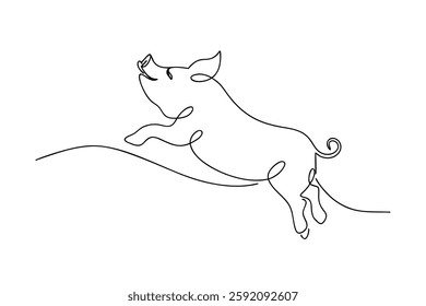 SingleLine Drawing of a Joyful Jumping Pig Illustration