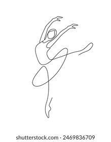  A single-line drawing of a woman ballerina in vector illustration is an elegant and minimalis 