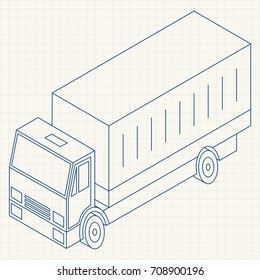 Single-line illustration Vehicle in isometric vector