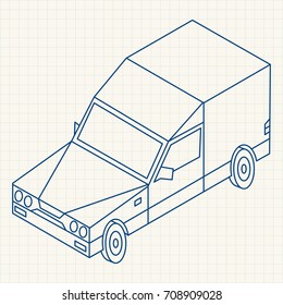 Single-line illustration Vehicle in isometric vector